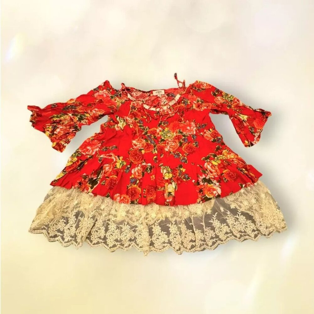 Umgee Red Floral Flowy Top